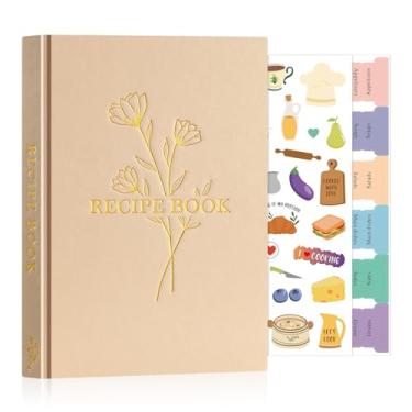 Imagem de Lanpn Livro de receitas em branco para escrever em suas próprias receitas, diário de culinária vazio A5 à prova d'água para 70 receitas, caderno de receitas de capa de couro com adesivos para