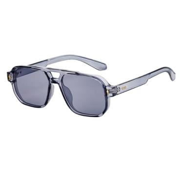 Imagem de HCPIHF Óculos de sol vintage com armação quadrada, masculino, com feixe duplo, retangular, para dirigir, 2, tamanho único