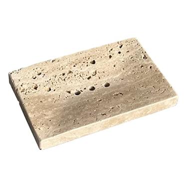 Imagem de StonePlus Saboneteira de Mármore Natural Suave/Suporte para Esponja Facial/Bandeja para Esponja de Maquiagem de Banheiro com Furo de Drenagem (Travertino Bege)