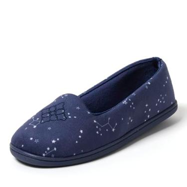 Imagem de Dearfoams Pantufa feminina Rebecca leve e aconchegante com espuma viscoelástica fechada nas costas com larguras largas, azul Stary Night, 11-12, Noite azul estrelada, 11-12