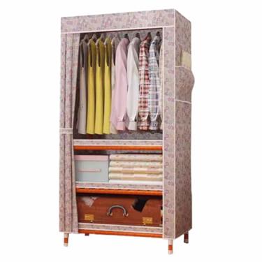 Imagem de Guarda-roupa Armário de guarda-roupa de 2 pés, simples, pequeno, pano oxford, robusto, madeira sólida, plástico, ferro, dobrável, armário de armazenamento armário