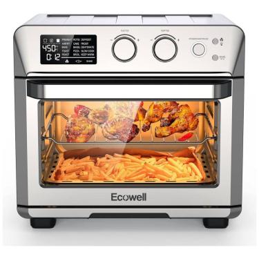 Imagem de Forno Elétrico de Bancada 15 em 1, 25L com Função Air Fryer, Espeto Giratório, em Aço Inoxidável, 110V 1700W, ECOWELL ECOKX01, Prata