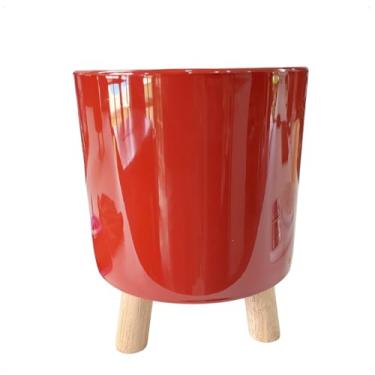 Imagem de Cachepot Acrílico Vaso Decorativo Pês De Madeira Parafusados Decorativo Decoração Cores (Terracota)