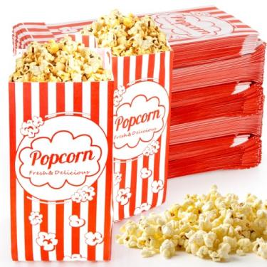 Imagem de 500 peças de sacos de pipoca para porções individuais - MAQIHAN sacos de pipoca descartáveis de papel para festa, mangas de milho, carnaval a granel, pacotes de lanche de Halloween, presente para