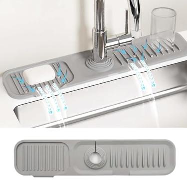 Imagem de Daily Treasures Protetor de pia de respingo de 45 x 10 cm, tapete de torneira de silicone com design de aro estreito para cozinha, tapete coletor de água de inclinação de 5°, tapete arrumado para pia