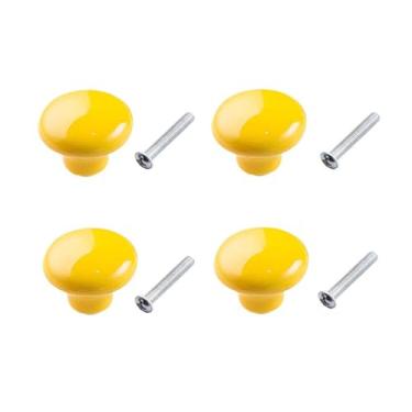 Imagem de VIPERMARK 4 puxadores de gaveta de cerâmica coloridos circulares, armários, maçanetas - amarelo
