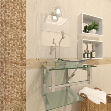 Imagem de Gabinete Vidro Para Banheiro 40Cm Inox Incolor Com Torneira