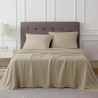 Imagem de Talasily Lençóis de linho King Linen Lençóis de cama king size, 4 peças de linho respirável de algodão e linho para todas as estações - bolsos profundos (king, linho natural)