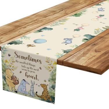 Imagem de Decorações vintage de chá de bebê Ursinho Pooh, decoração de festa de aniversário do Ursinho, toalhas de mesa com citações clássicas do Ursinho, toalhas de mesa marrom Pooh, artigos de festa