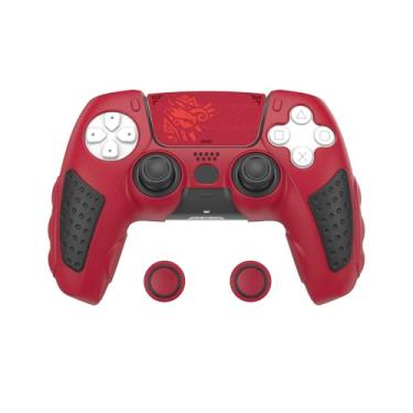 Imagem de IINE Capa antiderrapante para controle PS5, capa protetora de silicone macio para controle DualSense do PlayStation 5 com 2 tampas para polegar/adesivo touchpad (vermelho)