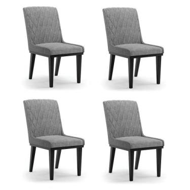 Imagem de Cadeira Sala De Jantar Base Madeira Preto Kit 4 Sofia Linho D03 - D'ro