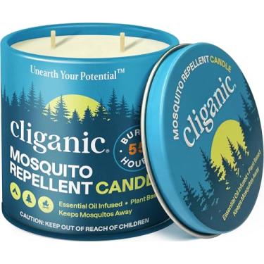 Imagem de Cliganic Vela repelente de mosquitos natural (grande 473 g) | Citronela, sem DEET, óleo essencial infundido para atividades ao ar livre, acampamento | Queima 18 horas