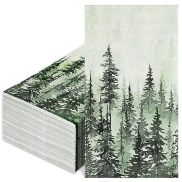 Imagem de JarThenaAMCS Guardanapo de papel descartável floresta verde enevoada floresta guardanapo de papel descartável pinho árvore jantar toalha de mão guardanapo para casa cozinha banheiro feriado