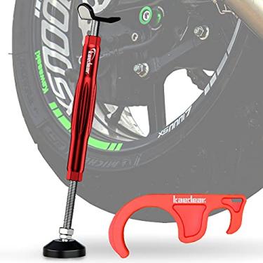 Imagem de Kaedear Suporte de manutenção de motocicleta, suporte lateral, suporte de apoio central, giro fácil, segurança, conforto, com suporte de freio incluído KDR-ST1 (vermelho)