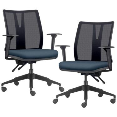 Imagem de Kit 2 Cadeiras De Escritório Giratória Diretor Flow F02 Base Preta Sintético Azul - Lyam Decor