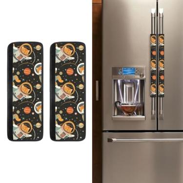 Imagem de Buyidec Capas para maçanetas de porta de geladeira desenho animado estrela espacial astronauta gato capa de alça de geladeira lavável lava-louças micro-ondas geladeira forno decoração de porta capa de