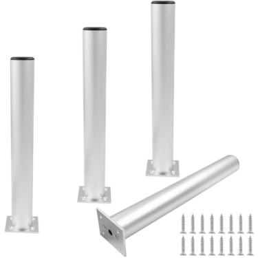 Imagem de Kyuionty Conjunto de 4 pernas de móveis de liga de alumínio de 25,4 cm de altura, pernas ajustáveis de 3,8 cm de diâmetro, pés ajustáveis de metal redondos para cozinha, mesa, armário, prateleiras (prata)