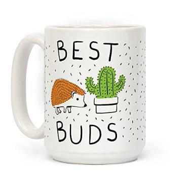 Imagem de LookHUMAN Best Buds Caneca de café de cerâmica branca de cacto de porco-espinho 425 ml