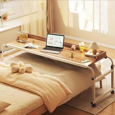 Imagem de Mesa extensível para computador, mesa sobreposta com rodas e altura ajustável, mesa de cabeceira para computador elevável, estação de trabalho ajustável, três cores disponíveis, adequada para quarto