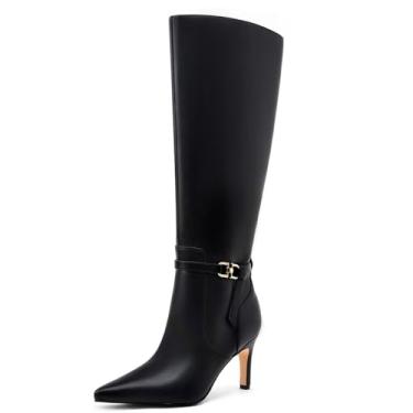 Imagem de MOTIMODEN Botas femininas na altura do joelho com zíper bico fino bota alta retrô pull on stiletto botas de salto alto clássicas botas de cano alto para mulheres meninas senhoras outono inverno, Preto