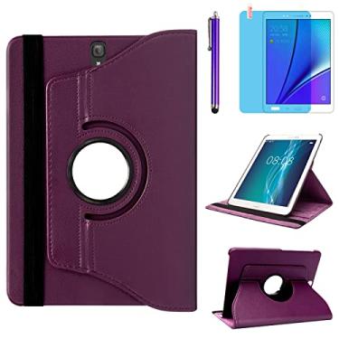 Imagem de Capa para Samsung Galaxy Tab S3 9,7 polegadas 2017 (SM-T820 SM-T825 SM-T827), suporte giratório de 360 graus, capa protetora completa, com caneta Stylus, película de tela (roxa)