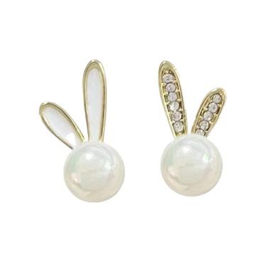 Imagem de Lindos brincos de coelhinho da Páscoa para mulheres, delicados, cintilantes, zircão, pérola, coelhinho, minimalista, zircônia cúbica, bijuteria de fantasia, Large, Metal, Sem pedra preciosa