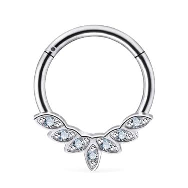 Imagem de Ruifan 20G 18G 16G Anéis de nariz de titânio para mulheres coroa quadrada CZ folha clicker articulado septo nariz anel lábio hélice cartilagem argola brinco daith torre concha corpo piercing joias