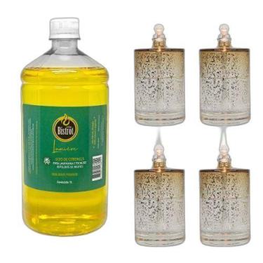 Imagem de Kit 4 Lamparinas Decorativa Sonhos Dourados+ 1L De Citronela - Velas b