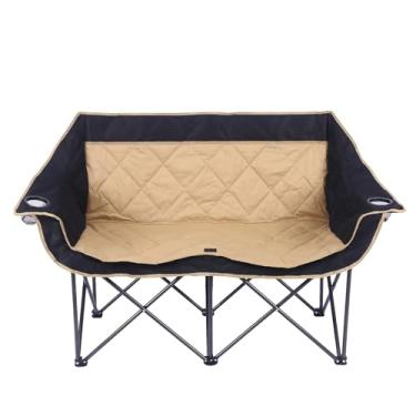 Imagem de Muejjur Cadeira de acampamento para 2 pessoas poltrona de acampamento grande poltrona de acampamento dupla para adultos sofá de acampamento resistente preto cadeira dobrável ao ar livre, cor camelo