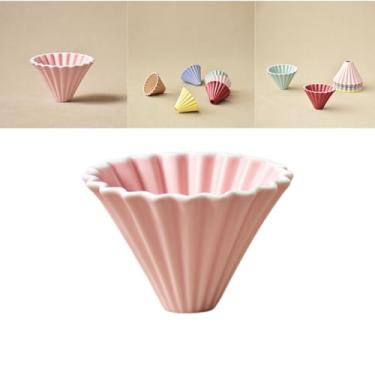 Imagem de Boxonly Gotejador de café de cerâmica rosa – 10,3 × 7,8 cm estilo origami V60 despeje sobre filtro, design profundo que promove fluxo de água uniforme, retenção de calor para café feito à mão em casa,
