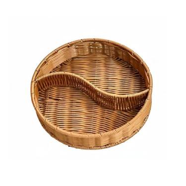 Imagem de Cestas de tecido, bandejas redondas para frutas, legumes, café da manhã, bebidas, lanches, mesa de café e organizador de lanches (2 divididos)