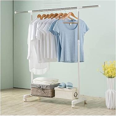 Imagem de LIFOND Barra para roupa cabide para roupa cabide com rodas, barra para roupa com sapateiro, aplica-se ao quarto, sala de estar, barra de roupa fácil de montar para decoração de quarto, branco