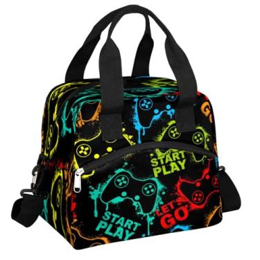 Imagem de Lancheira para meninos, lancheira infantil, tema de jogo, à prova de vazamento, isolada, bolsa térmica e preparação de refeições, lancheira, para escola, piquenique, caminhada, trabalho, viagens