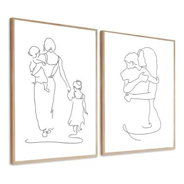 Imagem de Kit 2 Quadros Dia das Mães Minimalista Amor Mãe Filho 60x40 cm
