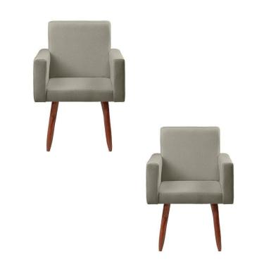 Imagem de Kit 2 Poltronas Decorativas Cadeiras Nina Linho Bege - Star Carvalho