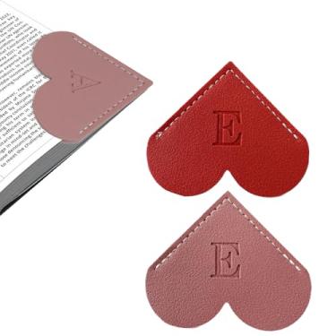 Imagem de Marcador de livro de coração de couro personalizado com inicial, 26 letras, marcador de livro de página de canto personalizado para mulheres leitoras, amantes de livros, professores, estudantes