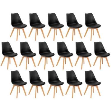 Imagem de Conjunto 16 Cadeiras de Jantar Eames Wood Leda Design Estofada - Preto