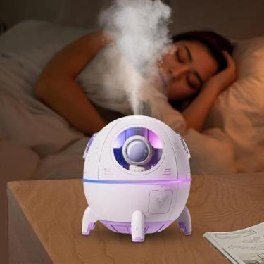 Imagem de Umidificador de Ar Aromatizador Ambiente Difusor de Aromas Eléctrico Óleos Essenciais Astronauta Nave Espacial Recarregável Bivolt 220ml Com Led (Roxo)