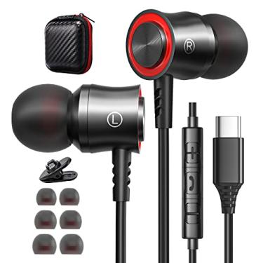 Imagem de Fones de ouvido USB C para iPhone 15 Samsung Galaxy S25 Ultra S24 S23 S22 S20 FE A53 A55 fones de ouvido intra-auriculares com microfone, isolamento de ruído para iPhone 16, fones de ouvido estéreo