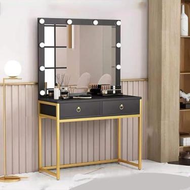Imagem de Penteadeira Feminina Penteadeira Estilo Moderno E Sofisticação Maquiagem Penteadeira Conjunto De Penteadeira Simples Com 2 Gavetas 3 Cores Tela Sensível Ao Toque Espelho De, White+gold