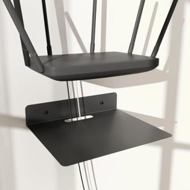 Imagem de PzewMo Prateleira flutuante de metal para parede, prateleira para projetor, caixa de TV a cabo, roteador, alto-falante, barra de som, câmera, jogos, exibição de decoração (preta, 26 x 22 cm)