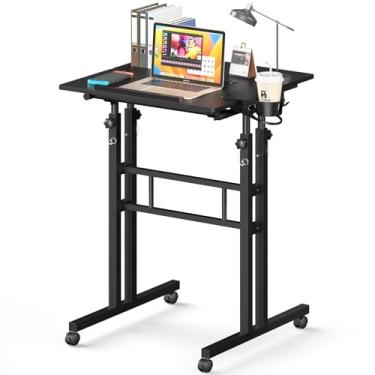 Imagem de Enayplon Mesa de pé pequena com rodas, mesa de pé alta móvel, mesa de pé portátil para caminhada, mesa de rodinhas de altura ajustável, mesa de computador com rodinhas para pessoas altas
