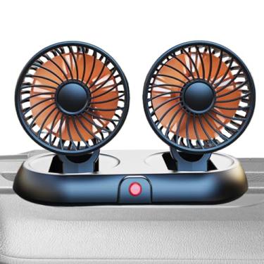 Imagem de Fã de carro USB, ventilador de carros portáteis - Cooler do painel do veículo com cabeça dupla,Ventilador de automóvel de cabeça dupla baixa ruído 3 velocidades para o painel de veículos