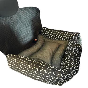 Imagem de Kit 2 Peças Protetor 2 em 1 e Colchonete para Banco Traseiro de Carro, Impermeável, Estampado, para Pets Grandes (Preto)