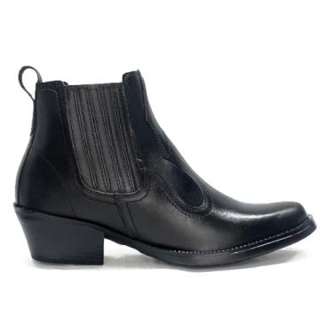 Imagem de Bota Country Masculino Botina Bico Fino Couro Legitimo (Preto, BR, Adulto, Numérico, 42)