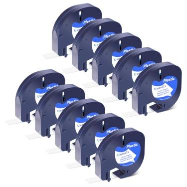 Imagem de USUPERINK Pacote com 10 refis LetraTag 91331 91201 91221 59422 S0721660 Fita de plástico branca 12 mm x 4 m para etiqueta Letra LT100H LT100T QX50 etiquetadora preta sobre fita branca