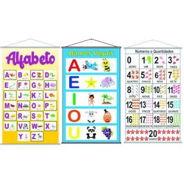 Imagem de Kit Banners Alfabeto 4 Letras + Vogais + Numerais 120x65cm - PlimShop