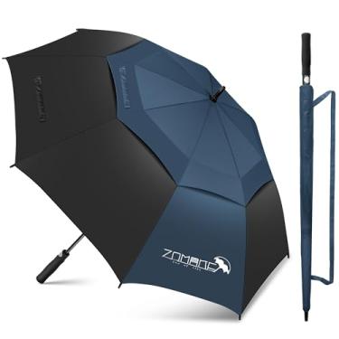Imagem de ZOMAKE Guarda-chuva de golfe de 62 polegadas grande grande guarda-chuva de golfe à prova de vento aberto automático com dossel duplo ventilado à prova d'água para chuva (preto e azul marinho)