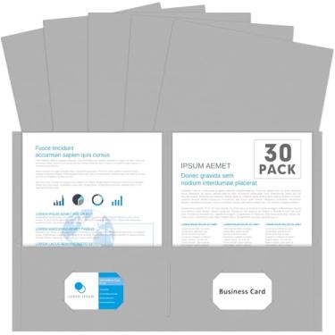 Imagem de Olisco Pacote com 30 pastas de dois bolsos - tamanho carta, pasta de arquivo durável para escola, escritório, casa e negócios - organizadores de papel resistente com bolsos duplos - (cinza)