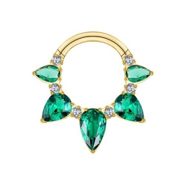 Imagem de Pierced Owl 16GA ASTM F-136 Grau Implante Titânio Verde Forma de Pera CZ Anel Clicker Segmento Articulado Forro Cristal, 8mm Diameter, Metal, Zircônia cúbica